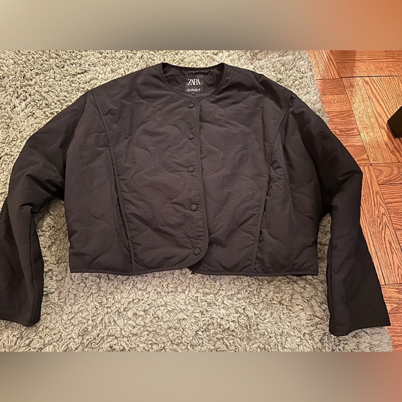 Zara Black Cropped Bomber Jacket Size Medium - Picture 1 of 6
